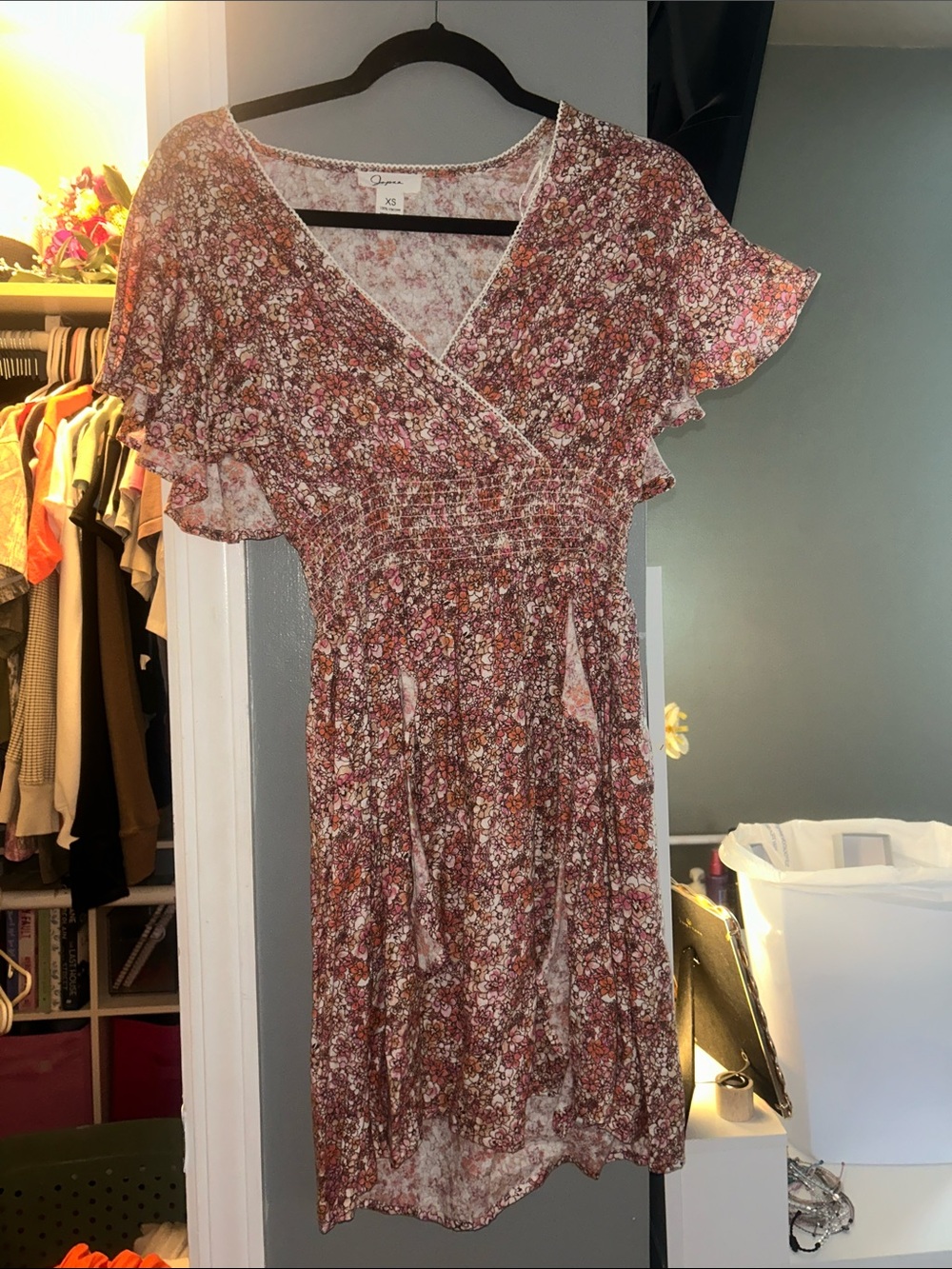Floral Smocked Wrap Dress — Rust Floral